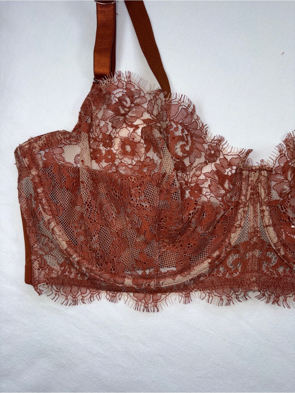 Skarlett Blue Terracotta Rust Lace Unlined Balconette Bra 36DDD - Picture 2 of 8
